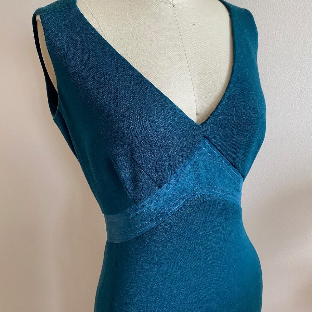 Teal Wool and Suede Midi Dress -- Victor Alfaro
